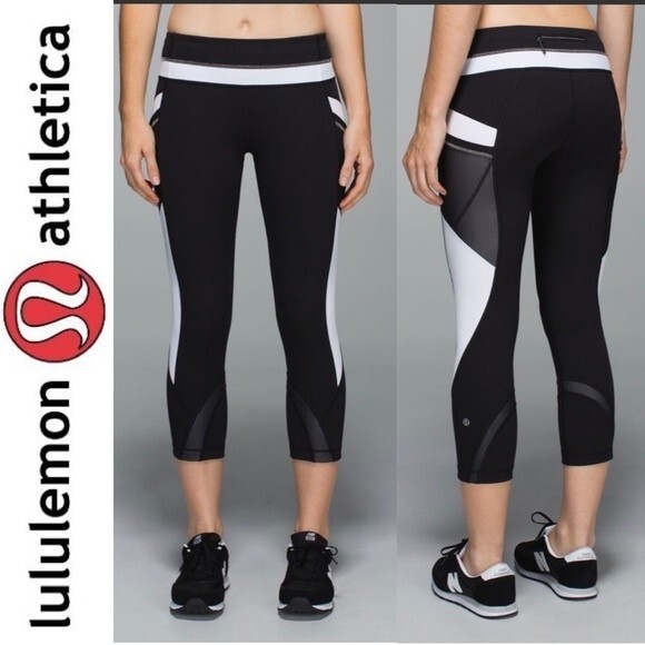 Lululemon Run Inspire Crop II All Full-On Luxtreme Black / White Leggings 4 - Picture 1 of 16